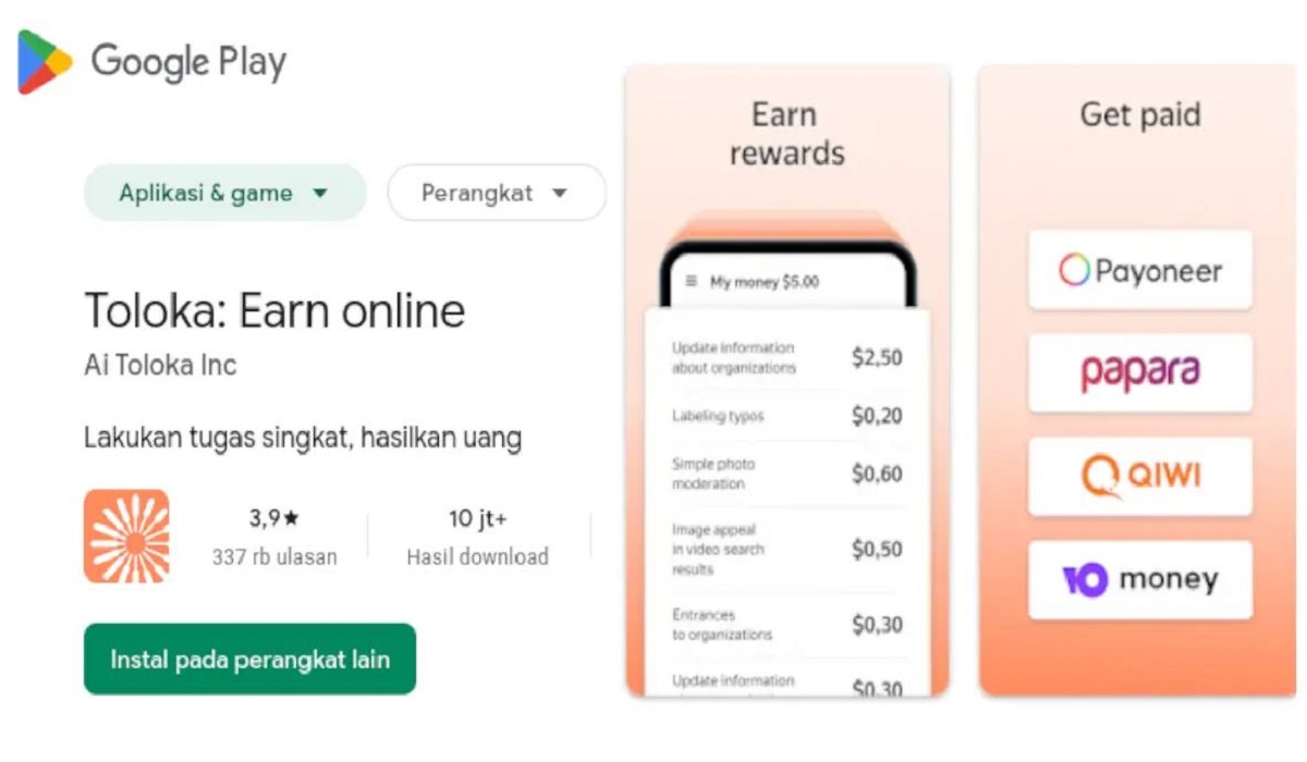 Cara Hasilkan Uang 100 Ribu Rupiah Per Hari di Aplikasi Toloka, Cek Disini