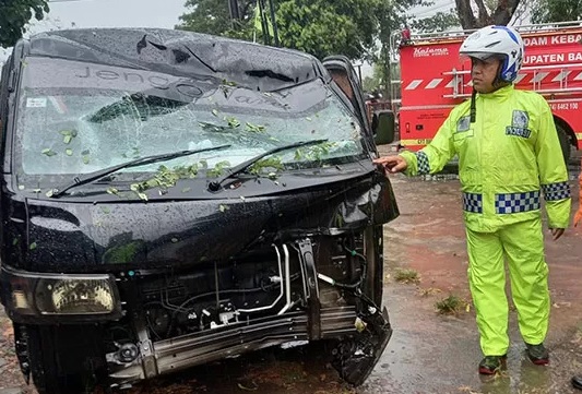 Angin Kencang di Bantul, Mobil Pikap Rusak Tertimpa Pohon Tumbang 