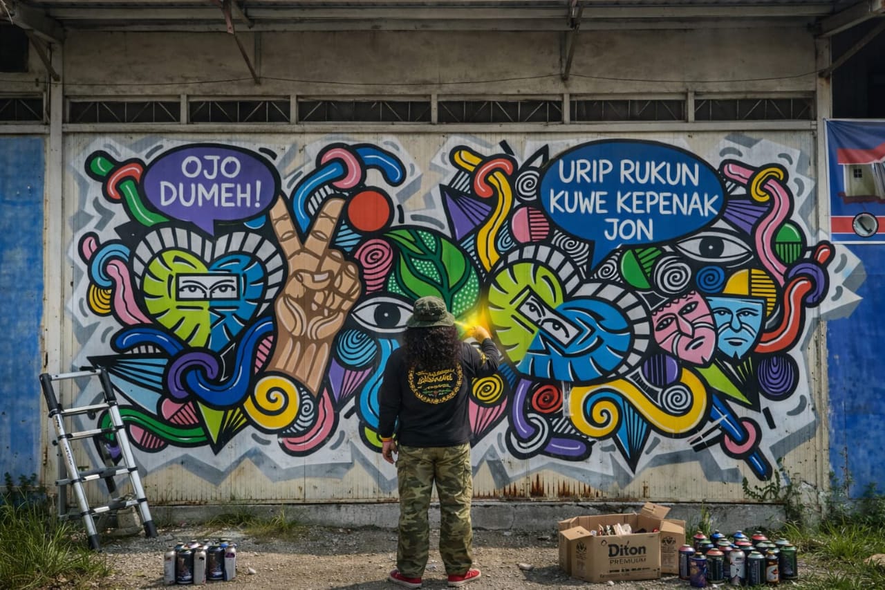 Ikon Mata Hati dan Ojo Dumeh Karya Gus Bill, Simbol Otentik Pesan Moral Lewat Seni Mural