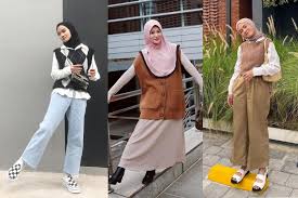 Padu Padan Gaya Outfit Cewek Hijab Rompi Rajut 2025, Tampil Modis Yang Berkelas Dan Stylish
